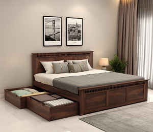 Cama de madera de Sheesham artesanal más vendida con caja de almacenamiento lateral, tamaño King, acabado en nogal, cama de madera, cama Royal India - Product Image 3