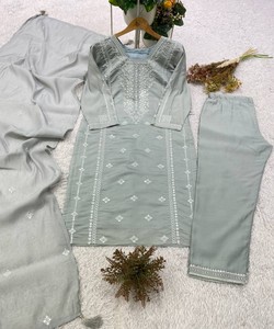 Women <b>Silk</b> Vintage Quick Dry <b>Kurta</b> Palazzo Set Traditional Casual Wear India Pakistan Style Ankle-Length Regular 86406 BHANDERI- - Product Image 2