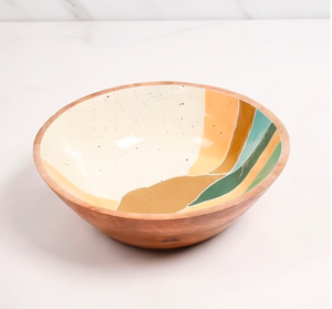Tazón de Ensalada de Madera Hecho a Mano con Recubrimiento de Esmalte de Color, Diseño Abstracto Moderno, Vajilla de Madera de Acacia - Product Image 1
