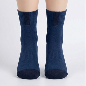 Crew <b>Socks</b> Solid Navy Blue Knitted Breathable Polyester Spandex Adult Casual Daily Wear Spring Season Standard Thickness - Product Image 1