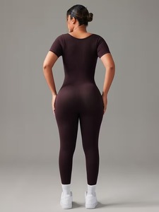 Women's Ribbed Scoop Neck Short Sleeve Jumpsuit | Full-Body Slim-Fit Activewear <b>Unitard</b> | Lightweight Yoga Fitness <b>Romper</b> - Product Image 5