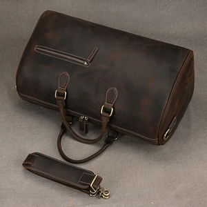 Sac de voyage en cuir véritable pour hommes, 30-40l, sangle réglable, fermeture à glissière, poignée souple de couleur unie, décontracté, pour voyage - Product Image 5