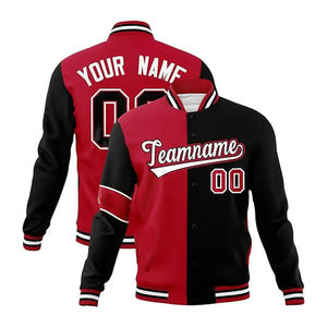 Veste bomber de baseball personnalisable, légère, respirante, noire et rouge, col montant, logo brodé, lettres élégantes, pour homme - Product Image 1