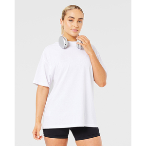 New Design Women <b>White</b> Crew Neck Short Sleeve Loose Fit Cotton T-Shirt With Black Shorts <b>Set</b> Casual Women Summer Wear - Product Image 3