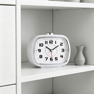 4 Inch White Square Alarm <b>Clock</b> with Electroplated Trim & Clear <b>Large</b>-Dial Panel – Senior Friendly | Easy-Read Bedroom <b>Clock</b> - Product Image 3
