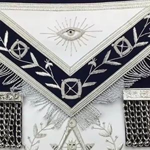 Premium Quality <b>White</b> Navy Blue Velvet Masonic <b>Apron</b> Hand Embroidered Regalia Cross-Stitching Needlework Master Blue Embroidery - Product Image 4