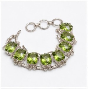 Peridot <b>Silver</b> <b>Bracelet</b>, 925 <b>Sterling</b> <b>Silver</b> Gemstone <b>Bracelet</b>, Green Peridot Jewelry, Handmade Statement <b>Bracelet</b> for Women - Product Image 1