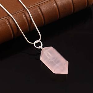 Collar de Plata de Ley 925 de la mejor calidad para mujer, colgante de piedras preciosas de cuarzo rosa, ajuste de bisel de oro rodio, colgantes finos - Product Image 3