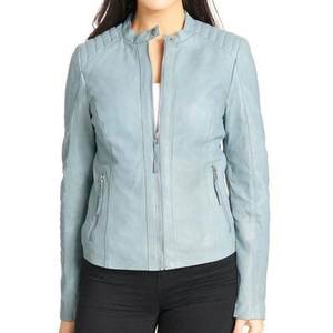 Vestes pour femmes bleu ciel avec logo personnalisé très demandées, vestes classiques, manteaux en cuir élégants pour l'hiver, vestes bomber authentiques, streetwear - Product Image 1