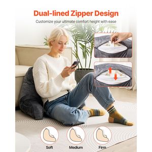 Cuscino Letto e Lettura Misura Standard in Memory Foam Sminuzzato con 3 Tasche, Rivestimento Corto in Velluto Lavabile per Riposo a Letto e Lettura - Product Image 3