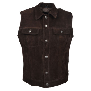 Custom Men's Trucker Real Cow Suede <b>Leather</b> Waistcoat Western Vest Classic Cowboy Style <b>Sleeveless</b> <b>Jacket</b> Wholesale Manufacturer - Product Image 5