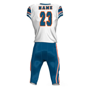 Uniforme de football américain personnalisé imprimé numériquement pour hommes, col en V, manches courtes, évacuation de l'humidité, 100% polyester, ajusté, bleu, sport - Product Image 2