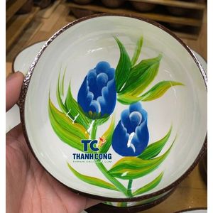 ชามมะพร้าวเคลือบเงาแบบวินเทจรักษ์โลก ลายดอกไม้เพ้นท์มือ งานฝีมือเวียดนาม - Product Image 1