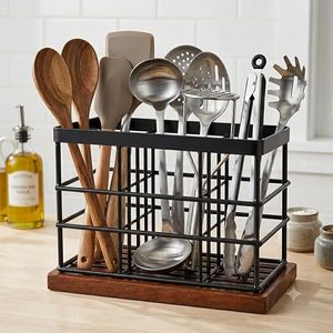 Porte-ustensiles avec cadre métallique, support de rangement de cuisine sur pied, design minimaliste, durable, non pliable, à un seul niveau - Product Image 3
