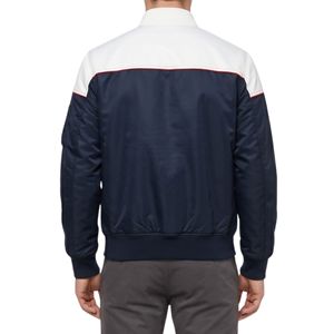Color Blocked Navy <b>White</b> Bomber <b>Jacket</b> Breathable Panel Striped Zipper Front Athletic Track Windproof <b>Jackets</b> - Product Image 2
