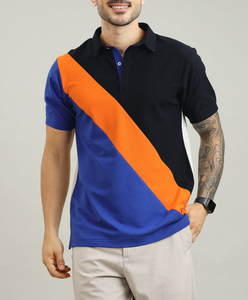 Chemise d'été tricotée 100 % coton pour homme, coupe décontractée, anti-plis, blocs de couleur, manches courtes, vente en gros OEM usine - Product Image 1