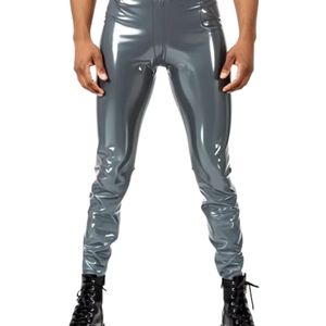 Pantalon skinny pour homme à taille haute, enduit de PU, avec fermeture éclair et poches latérales, style gothique, vêtements de club, gris - Product Image 2