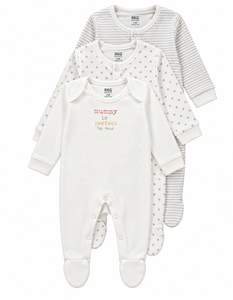 Conjunto de 3 Mamelucos de Algodón para Bebé, con Estampado de Estrellas y Rayas Blancas, Manga Larga, con Pies Cubiertos - Product Image 1