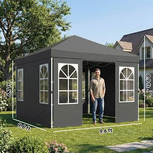 "9.6 X 9.6 ft UPF50+ Dark Gray Pop up <b>Canopy</b> <b>Tent</b> with One Push Setup & Sidewalls" - Product Image 3