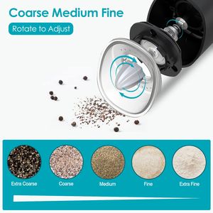 Moulin à sel et poivre électrique automatique avec indicateur LED, alimenté par piles, réglage de la grosseur, capteur de gravité, commande à une main - Product Image 2