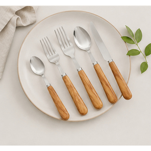 Ensemble de couverts en acier inoxydable de qualité supérieure, respectueux de l'environnement, avec manches en bois naturel, couteau, fourchette, cuillère, pour la maison, les mariages, les fêtes, les restaurants - Product Image 6