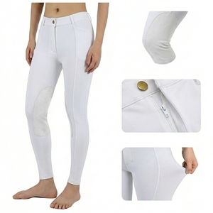 Pantalones de Montar a Caballo Blancos para Mujer, Cintura Alta, Largos, Elásticos en Cuatro Direcciones, con Bolsillos con Refuerzo en la Rodilla, Spandex y Nailon - Product Image 2