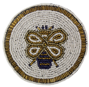 Sous-verres perlés brodés et tapis décoratifs – Sous-verres en tissu bleu, blanc, orange, or pour la décoration de table - Product Image 6