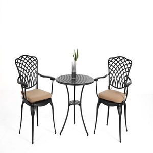Set Bistrot da Esterno in Alluminio Pressofuso a 3 Pezzi Resistente alle Intemperie con Tavolo e Sedie Impermeabili e Foro per Ombrellone per Uso Ospedaliero - Product Image 5