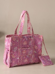 Sac fourre-tout en coton matelassé rose lotus assorti OEM avec pochette - Sac de courses réutilisable éco-responsable style bohème - Product Image 2