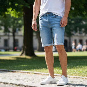 Shorts en jean noir délavé vintage en coton avec strass et ourlet brut – Style streetwear décontracté pour homme – Idéal pour l'été - Product Image 5