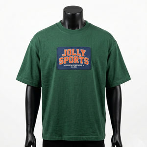 T-shirt oversize en jersey de coton premium 220 GSM pour homme, streetwear, vert forêt, patch logo en caoutchouc personnalisé - Product Image 1