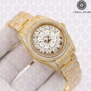 Charm Jewells Montre de luxe pour femme en acier inoxydable, boîtier rond, mouvement à quartz analogique, bracelet incrusté de diamants, 30 mm - Product Image 1