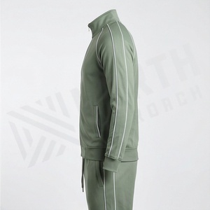 Survêtement vert pour homme, fermeture éclair intégrale, col montant, vêtements de sport décontractés avec poches latérales, matière respirante en polyester et coton, pour l'automne - Product Image 3