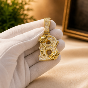 Luxury Custom Letter Pendant 10K Gold Plated Moissanite Baguette Cut Diamond Rose Flower Design Unisex Everyday Wear - Product Image 2