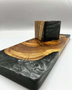Brûleur d'encens en résine époxy et bois naturel Resin Spa Luxe, support artisanal exclusif fait main pour bâtonnets et cônes d'encens - Product Image 2