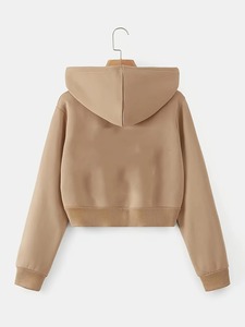 Sudadera Corta de Color Liso al por Mayor para Mujer, Sudadera con Capucha Fina de Punto de Algodón y Fibra de Bambú para Otoño - Product Image 2