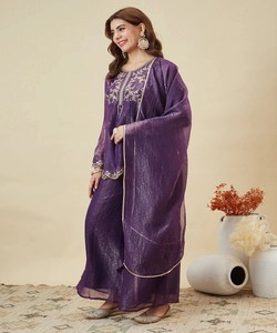 Salwar Kameez en soie violette avec broderie et dupatta, style traditionnel indien et pakistanais, coupe ample, longueur cheville, pour femme JJ-1025-85431 - Product Image 2