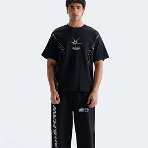 <b>High</b> Quality <b>Men</b> Oversized Black Cotton T-Shirt With Star Print O-<b>Neck</b> Short Sleeve Street Style Casual Shirt For Unisex - Product Image 1