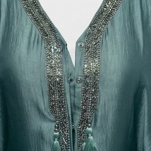 Abaya Kimono OEM 2025 pour femmes musulmanes, en tissu polyester épais, doux et très extensible, col en V, manches longues, ornée de perles, longueur cheville - Product Image 4