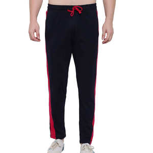 <b>Men's</b> Black Cotton Sweatpants With Red Side Stripe Elastic Waist Drawstring Casual Joggers Autumn Breathable Fit - Product Image 2