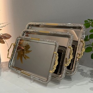 Plateau de service en métal plaqué, plat décoratif pour centre de table de mariage, vaisselle de restauration hôtelière, fournisseur en gros en Inde - Product Image 2