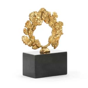 DAANI INTERNATIONAL Couronne de feuilles d'or, statue en aluminium sur base noire, ornement de table moderne fait main, cadeau de mariage, sculpture figurative - Product Image 1