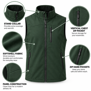 High Quality Soft Shell <b>Vest</b> Fleece <b>Waistcoat</b> for Winter Stand Collar Mountaineering Hiking Softshell <b>Vest</b> - Product Image 4