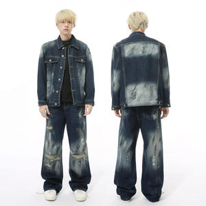 OEM 2026 Men's Designer Denim Jacket Distressed <b>Paint</b> Wash Vintage Loose Fit Denim <b>Set</b> Made By TRIOTAKE INDUSTRY - Product Image 1