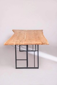 Industrial Live Edge <b>Solid</b> <b>Wood</b> Dining <b>Table</b> with Black Geometric Metal Legs - Modern Rustic Furniture | Pindel Handicraft - Product Image 4