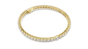 เครื่องประดับผู้หญิง สร้อยข้อมือเพชรทรงกลม 5.5 กะรัต เพชรเพาะเลี้ยงทรงหยดน้ำ ประดับเพชรแบบคอลเล็ตเซ็ต สร้อยข้อมือเทนนิส ทองคำแท้ 18K พร้อมตัวล็อกแบบสายโซ่ - Product Image 2