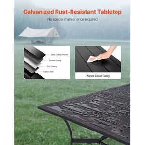 Tavolo da pranzo rettangolare moderno da esterno in metallo da 59 pollici con schienale a doghe e foro per ombrellone da 1,5 pollici - Product Image 3