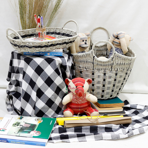 Cesta de Lavandería Multifuncional Rústica de Plástico Tejida a Mano, Ecológica, con Asas Redondas - Product Image 1