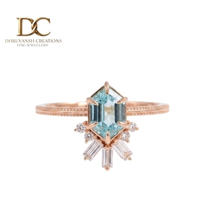 Anillo Elegante de Oro Rosa Sólido de 14 Quilates con Diamante Cultivado en Laboratorio y Yag Paraiba Azul Cultivado en Laboratorio, Joyería Certificada IGI para Mujer - Product Image 1