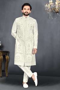 Sherwani pour homme, motif impérial ivoire, sans plis, col mandarin, pour mariage festif, collection Premium Divine Touch Base, vêtement traditionnel - Product Image 4